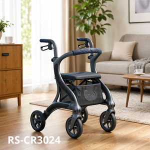 Déambulateur futuriste en fibre de carbone gris foncé avec cadre épuré et motif gravé – Aide à la mobilité légère pour personnes âgées - Product Image 1