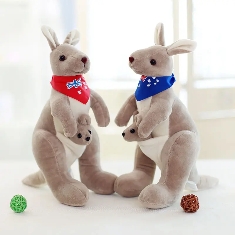 कस्टम लोगो के साथ ऑस्ट्रेलियाई आलीशान कंगारू दुपट्टा प्यारा बच्चे और माँ कंगारू आलीशान नरम पशु खिलौने