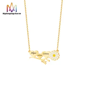 New Style Gift Gold Daisy Necklace Stainless Steel Customize Necklace With Name Engravable