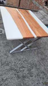 Premium White <b>Epoxy</b> <b>Resin</b> Wood <b>Table</b> – Contemporary Handmade Dining <b>Table</b> for Home & Commercial Spaces - Product Image 5