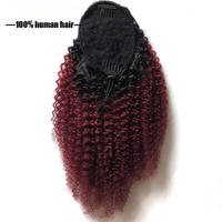 Afro Kinky Curly Clip in 1b/99j Bundle de cheveux humains Ponytail