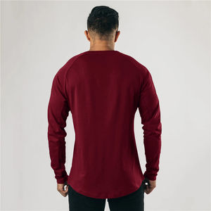 Toptan koşu düğmeleri V boyun T-shirt spor uzatmak sonbahar uzun kollu Tees erkekler Slim Fit pamuklu spor vücut geliştirme gömlek Tops - Product Image 2