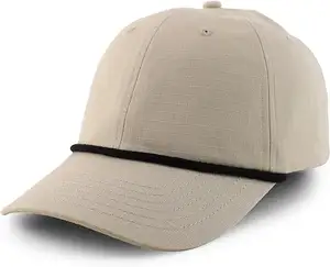 3. Yüksek kaliteli pamuk yapılandırılmamış 6 Panel halat kavisli visor Trim pamuk yırtılmaz beyzbol şapkası geniş şapka metal toka ile