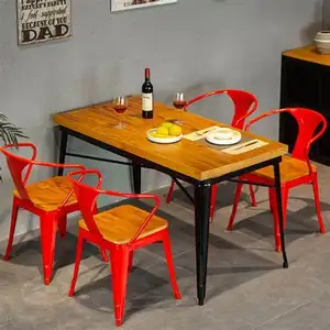 Wood Cafe restoran Modern Makanan Cepat Bar makan Furniture Stackable Vintage Bistro meja dan kursi set