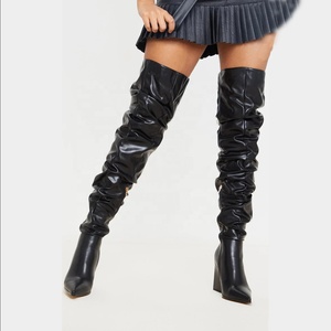 Bottes hautes pour femmes à imprimé peau de serpent marron, grande taille 43, bottes cuissardes à effet empilé, bottes à talons aiguilles - Product Image 4