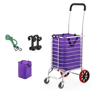 XY süpermarket yardımcı Metal el katlanır sepet alışveriş arabası çantası ile tekerlek