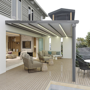 Techo Retráctil Ajustable con Luces LED y <span class=keywords><strong>Riel</strong></span> Deslizante de PVC <span class=keywords><strong>para</strong></span> Terraza, Jardín, Villa, Patio Trasero, Patio y Piscina - Product Image 1
