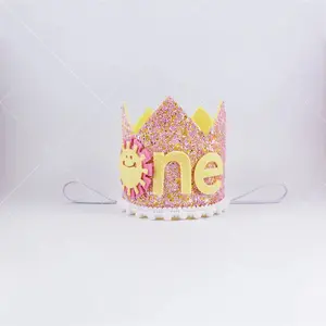 Corona de princesa con patrón de Sol para bebé, gorro de corona de princesa hecho a mano, no tejido, primer cumpleaños
