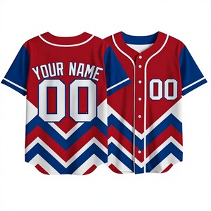 Camiseta de Béisbol Personalizada con Diseño Chevron Rojo, Blanco y Azul, Uniforme de Equipo con Botones para Hombre, Sublimación, Absorbe la Humedad, Camiseta Deportiva - Product Image 1