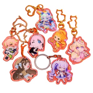 Latest Creative Double Sided Keychain Laser Cut Anime Holographic holo rainbow Glitter Epoxy clear Custom Acrylic Charm