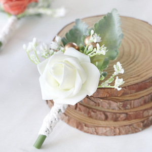 Boutonnieres fiori artificiali <span class=keywords><strong>rose</strong></span> bianche di seta avorio corpetto occhiello sposo Boutonniere per gli uomini accessori da sposa - Product Image 5