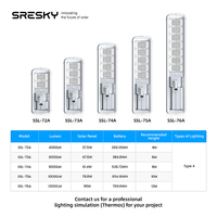 SRESKY Lámpara Solar LED de Calle con Sensor, Autolimpiante, Todo en Uno, 60W 80W 100W