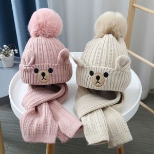 Ensemble bonnet et écharpe d'hiver pour enfants K2038, bonnet chaud pour bébé, écharpe à anneaux pour fille, pompons, bonnets d'hiver, bonnets tricotés, écharpe - Product Image 2