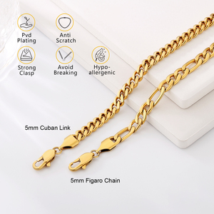 <span class=keywords><strong>Bracelet</strong></span> Chaîne Maille Cubaine Miami en Acier Inoxydable Plaqué Or Véritable 18K, Robuste, Étanche, 3mm 5mm, Bijoux Cadeaux pour Hommes et Femmes - Product Image 5