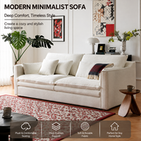 Sofá de Felpa Crema con Cojín Grueso, Soporte Suave, Tela Resistente, Confort Profundo, Estilo Atemporal, Ideal para Cualquier Decoración del Hogar