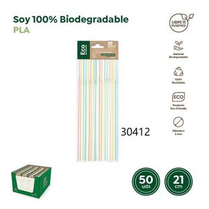 Cannucce Eco Maxi Compostabili 21 Cm Diametro 5 Mm 50 Unità Biodegradabili in PLA Flessibili a Strisce - Product Image 3