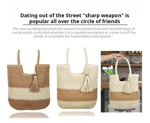 Bolso de Mano Grande de Paja Tejida a Mano para Mujer, con Diseño en Zigzag, para la Playa y el Verano - Product Image 3
