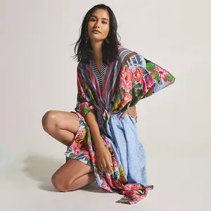 Caftán de verano para mujer, ropa de playa, traje de baño, cubierta de bikini con estampado bohemio