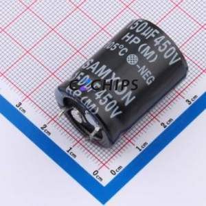 Condensateur électrolytique en aluminium à encliquetage EHP157M2WN30SZ, composant traversant (THT), D22xL30mm 150uF 20% 450V - Product Image 1