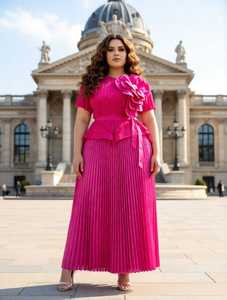 Completo Miyak con Top Irregolare Plissettato e Motivo Floreale Tridimensionale con Diamanti e Gonna Lunga <span class=keywords><strong>Plissettata</strong></span> - Product Image 4