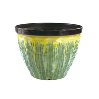 Pot Bunga Plastik PP Lapisan Glaze Coklat Kuning dengan Bingkai Hitam, Warna Dapat Disesuaikan, Ringan, Tahan Lama, Dilengkapi Lubang Drainase untuk Rumah