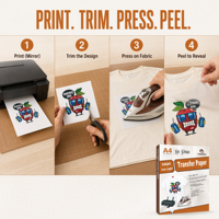 Papier transfert thermocollant A4 pour imprimante jet d'encre, pour t-shirts clairs, feuilles de transfert thermique pour vêtements en coton personnalisés, artisanat textile DIY, décoration