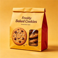 Sachet en papier kraft à fond plat avec fenêtre transparente, qualité alimentaire, pour emballage de pâtisseries, biscuits, snacks et vente au détail