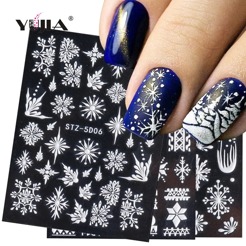 NEW Nail Art Stickers Self-Adhesive White Snowflakes Sparkle Stars Nail Decals Design for Women DIY Nail Decoration
