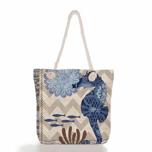 Sac de plage en toile de coton personnalisé avec poignée en corde, imprimé numériquement en couleur - Product Image 4