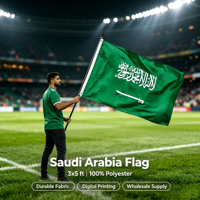 Bendera Arab Saudi 3x5 FT 90x150cm Cetak Digital Poliester 100D Tahan Cuaca Lubang Kuningan Jahitan Ganda untuk Hari Nasional