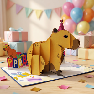 Tarjeta Pop-up 3D de Capibara, Diseño Personalizado, Superventas, Artesanía de Papel Hecha a Mano en Vietnam, Regalos Hechos a Mano, La Mejor Opción - Product Image 1