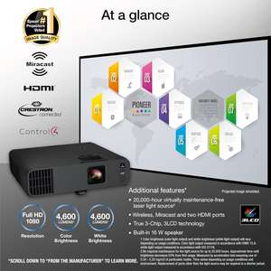 Pro EX11000 3-Chip 3LCD Full HD 1080p Wireless Laser Projector, 4,600 Lumens ColorWhite Brightness, Miracast, 2 Ports, <b>USB</b> - Product Image 5