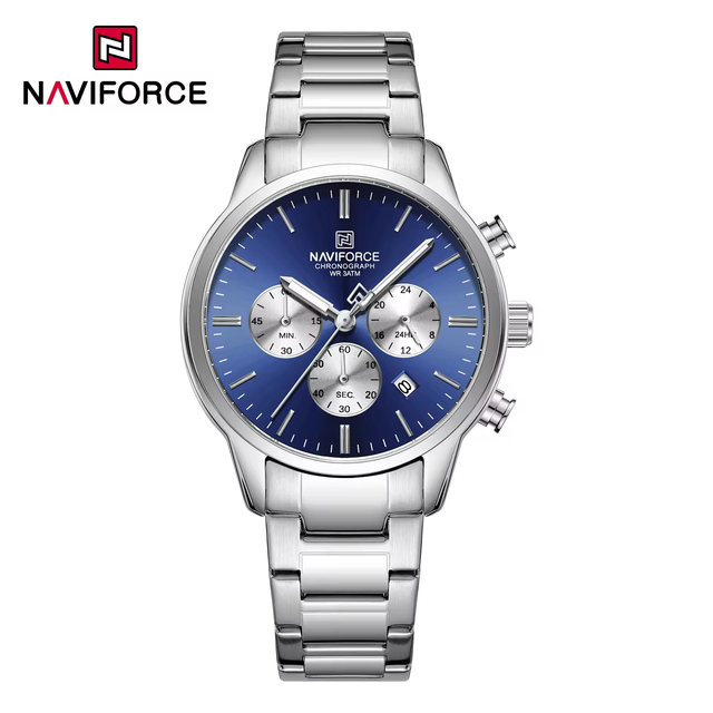 Naviforce NF8076  Popular Man Quartz Watch Activity Stainless Steel Band Luminous Date Display Chronometer Business Watch Design