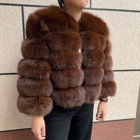 HUA QIU MEI SI Vente en gros de vestes en fourrure véritable pour femmes, veste courte en fourrure de renard véritable marron chocolat pour femmes