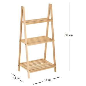 Scaffale a Scala a 3 Ripiani in Legno di Abete Naturale 42x34x91 Cm, Scaffalatura Salvaspazio - Product Image 3