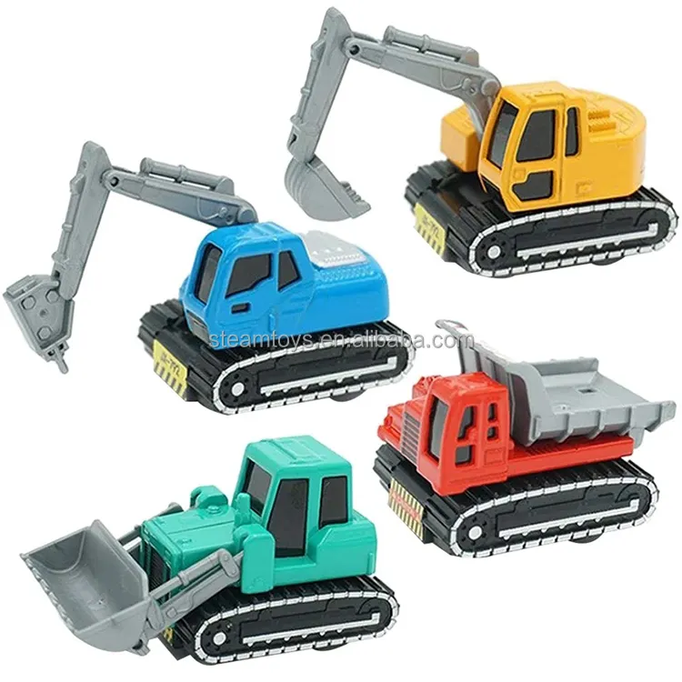 Groothandel 4-Pack Bouw Diecast Voertuigen Speelgoed Metalen Engineering Tractor Sneeuwscooter Pull Back Mini Auto 'S Cadeau Speelgoed
