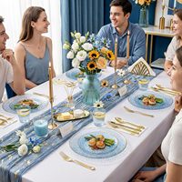 100 Assiettes jetables en plastique écologiques bleues à bord doré, motif martelé, 50 assiettes à dessert, 50 assiettes à dîner, pour fêtes