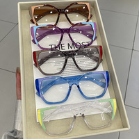 Monture de lunettes polygonale tendance style Instagram pour femme, anti-lumière bleue, avec verres AC color-block effet œil-de-chat, chic et surdimensionnée, style punk