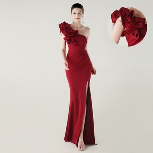 33669 #   Vestido de Noche Sexy con Abertura Alta, Diseño de Onda, Satén Brillante, Un Hombro Descubierto, <span class=keywords><strong>para</strong></span> Cena, Fiesta, Boda, Redes Sociales - Product Image 1