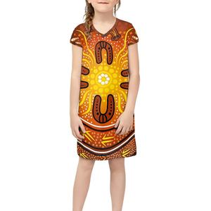 Robe d'été pour filles en art aborigène australien POD Robes à manches courtes personnalisées pour enfants Vente en gros OEM Midi pour enfants - Product Image 1