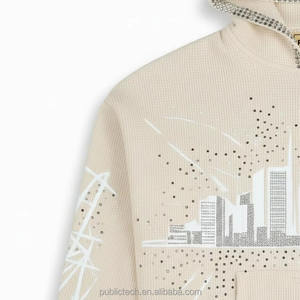 Sweat à capuche oversize vintage pour homme, col rond, lourd, 100% coton, détails en strass, décontracté - Product Image 4