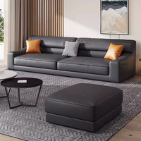 Conjunto de Sofá y Mesa de Centro para Sala de Estar u Oficina, o Conjunto de Sofá de Cuero Negro de Cuatro Plazas para Recepción Empresarial