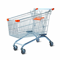 Caddie de courses pliable de style européen avec panier en fil métallique, roues en PU zinguées, siège enfant, 60L-210L