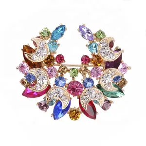 2022 Wholesale Drop shop Manufacture Low Price Fine Jewelry Sorority Pink Green Rhinestones Flower Lapel Pin Brooches