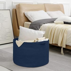 Dark Blue <b>Basket</b> for Organizing 22" X 14" Extra <b>Large</b> Woven Cotton Rope Laundry <b>Basket</b>, Blanket <b>Storage</b> for Living Room Bedroom - Product Image 4