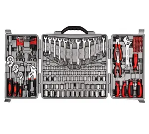 205 Piece Tool Set Ratchet Wrench with Sockets Kit in Plastic Toolbox Red