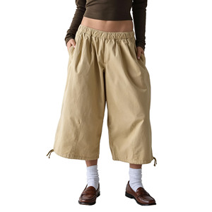 Pantaloni Cargo Casual da <span class=keywords><strong>Donna</strong></span> Personalizzati con Vita Elastica, Lunghezza <span class=keywords><strong>3</strong></span>/<span class=keywords><strong>4</strong></span>, Gamba Larga, Coulisse e Tasche Multiple - Product Image 4
