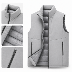 Gilet en duvet d'oie pour homme, léger, chaud, col montant, fermeture éclair intégrale, sans manches, pour le golf, la randonnée, décontracté, hiver - Product Image 1