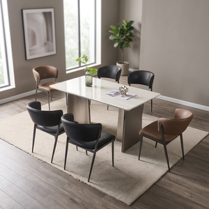 Modern Rectangle Dining <b>Table</b> Set 6 Seats <b>Stone</b> <b>Top</b> Metal Legs Minimalist Design Home Furniture - Product Image 4