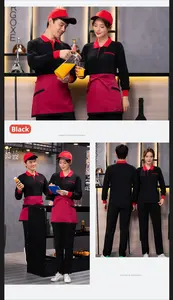 Logo personnalisable haute qualité unisexe coton POLO chemises pour automne hiver <span class=keywords><strong>Restaurant</strong></span> serveurs uniformes tablier pantalon - Product Image 3